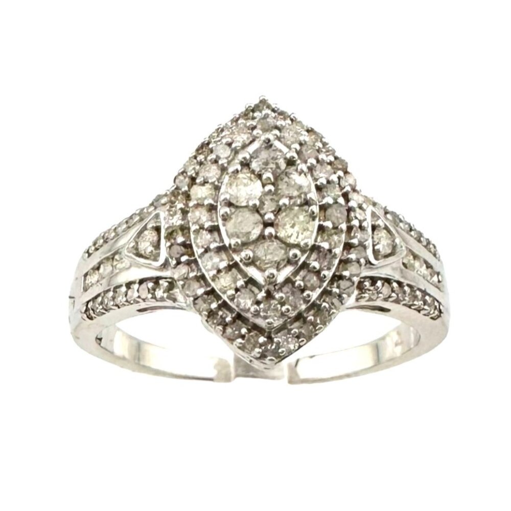 Silver Marquise Cluster Diamond Ring - White